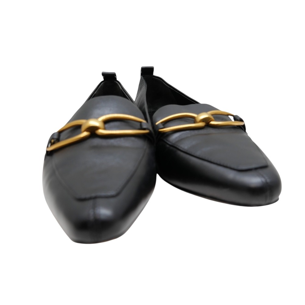 Veronica Beard Champlain Loafers 7 Black Leather Gold Horsebit Pointed Flats - Picture 6 of 8